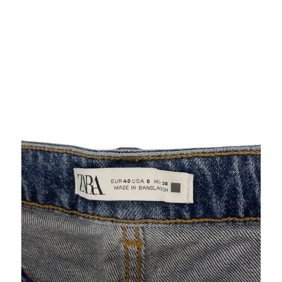 Zara Womens Crop Jeans EU 40 US 8 Relaxed Fit Blue Denim Distressed 8228/221 NWT - Picture 5 of 16